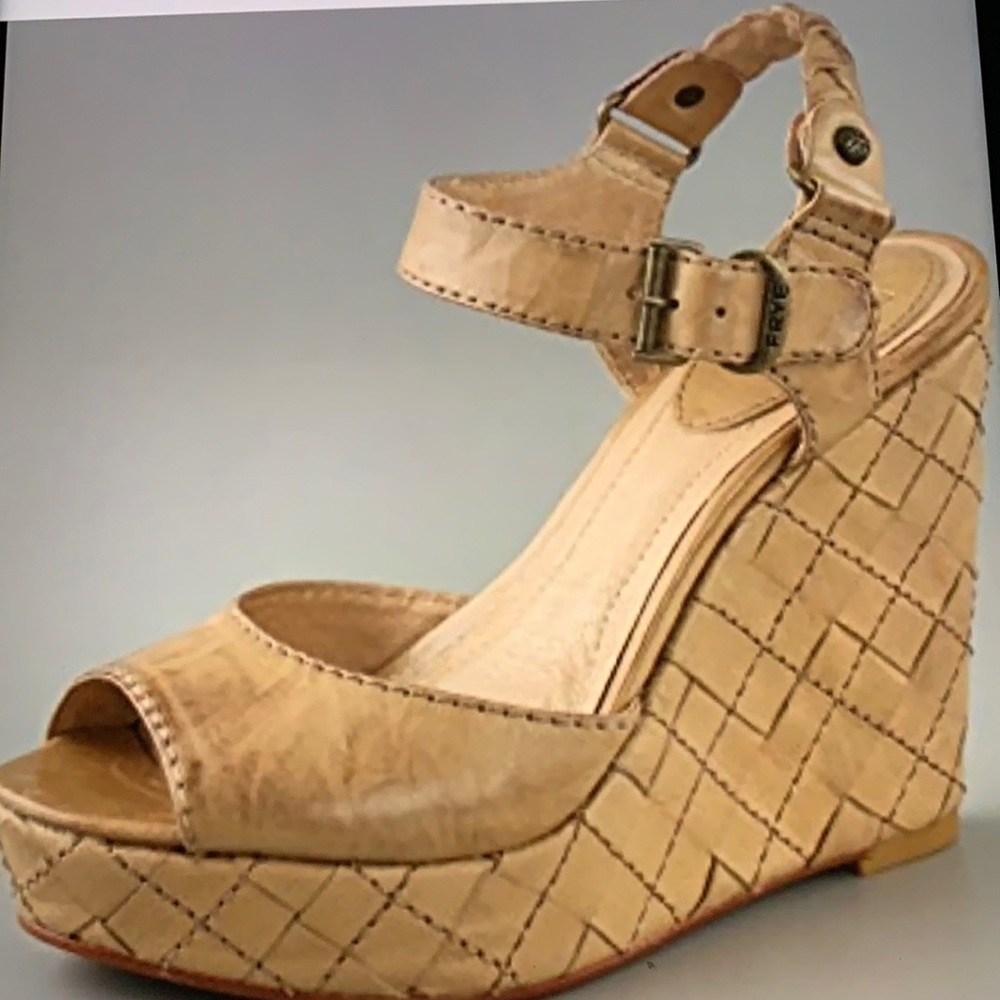 Frye Corrina Woven Leather Wedge Sandals 8